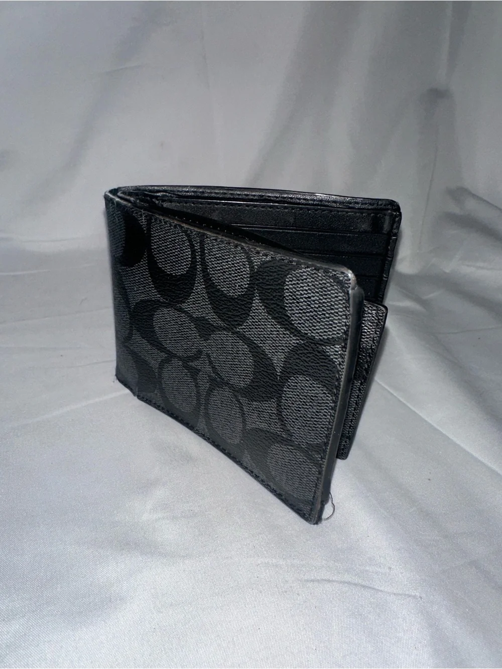 Coach Men’s Signature C Black Charcoal Bifold ID Wallet